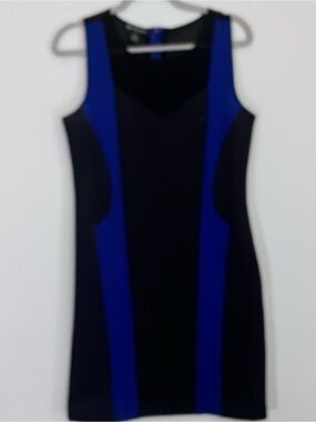 INC International Concepts Black and Royal Blue Panel Midi Dress